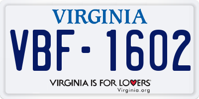 VA license plate VBF1602