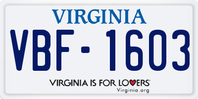 VA license plate VBF1603