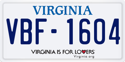VA license plate VBF1604