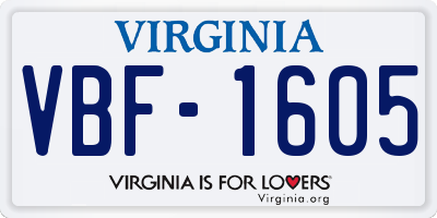 VA license plate VBF1605