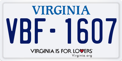 VA license plate VBF1607