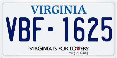 VA license plate VBF1625