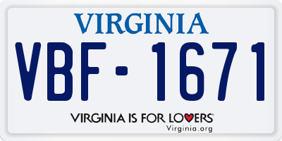 VA license plate VBF1671