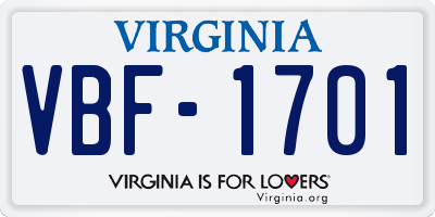 VA license plate VBF1701