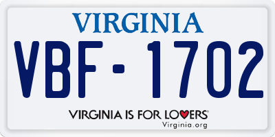 VA license plate VBF1702