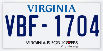 VA license plate VBF1704