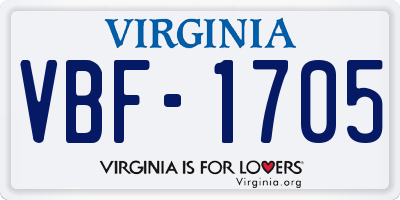 VA license plate VBF1705