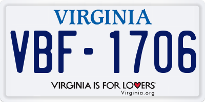 VA license plate VBF1706