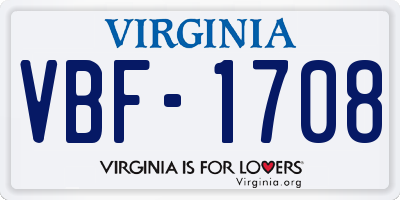 VA license plate VBF1708