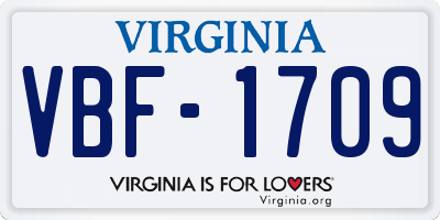 VA license plate VBF1709