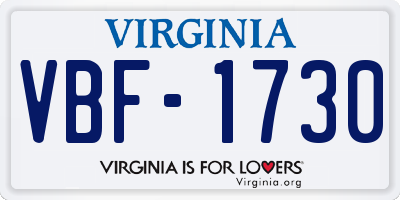 VA license plate VBF1730