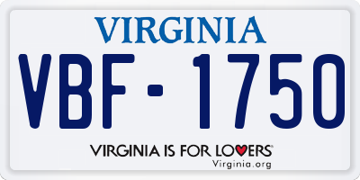 VA license plate VBF1750