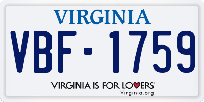 VA license plate VBF1759