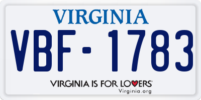 VA license plate VBF1783