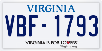 VA license plate VBF1793