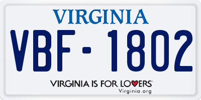 VA license plate VBF1802