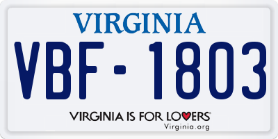 VA license plate VBF1803