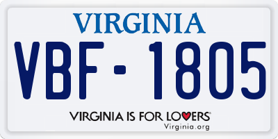 VA license plate VBF1805