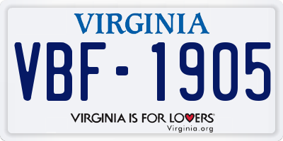 VA license plate VBF1905