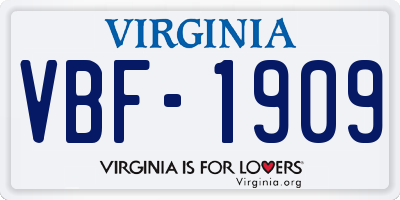 VA license plate VBF1909