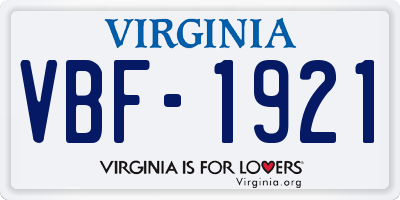 VA license plate VBF1921