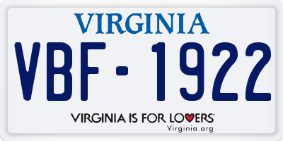 VA license plate VBF1922
