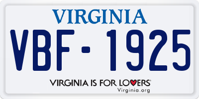VA license plate VBF1925