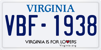 VA license plate VBF1938