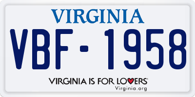 VA license plate VBF1958