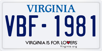 VA license plate VBF1981