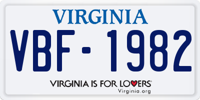 VA license plate VBF1982