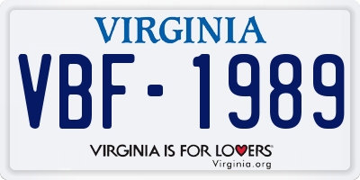 VA license plate VBF1989