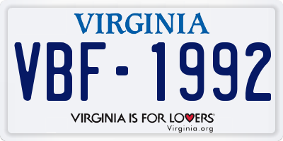 VA license plate VBF1992