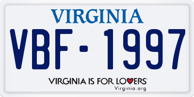VA license plate VBF1997