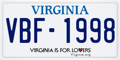 VA license plate VBF1998