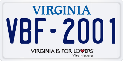VA license plate VBF2001