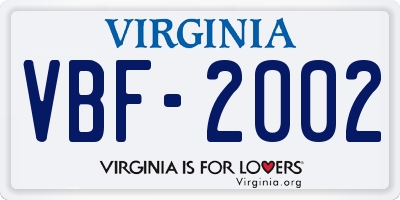 VA license plate VBF2002