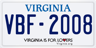 VA license plate VBF2008