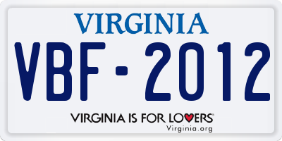 VA license plate VBF2012