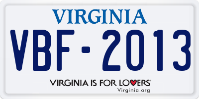 VA license plate VBF2013