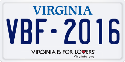VA license plate VBF2016