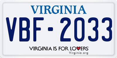 VA license plate VBF2033