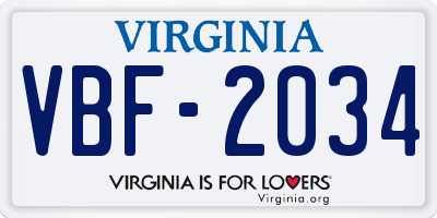 VA license plate VBF2034