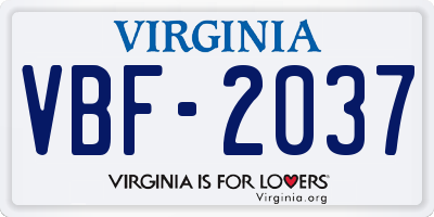 VA license plate VBF2037