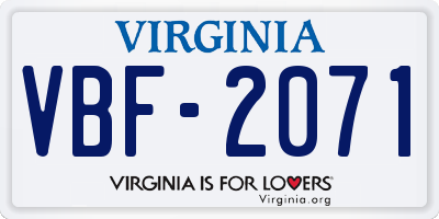 VA license plate VBF2071