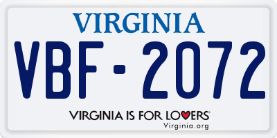 VA license plate VBF2072