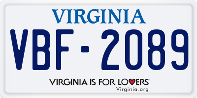 VA license plate VBF2089