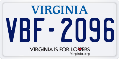 VA license plate VBF2096