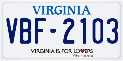 VA license plate VBF2103