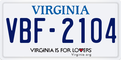 VA license plate VBF2104